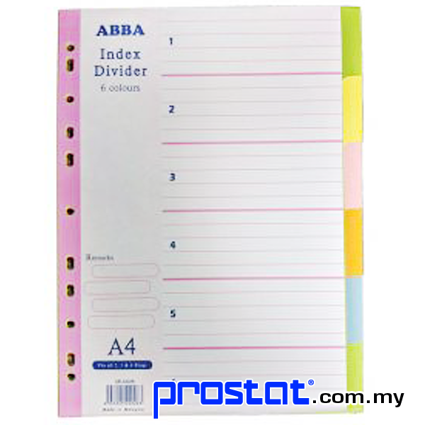 Lowest Price One Stop Online Office Stationery Supplier. Shop ABBA INDEX DIVIDER 1-5 Online at prostat.com.my to Enjoy Discount Prices & Promotional Sales.