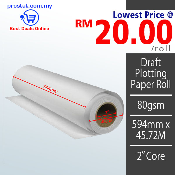 Draft Plotting Paper Roll 80gsm- 594mm x 45.72M-2"Core – Malaysia Online office supply prostat.com.my