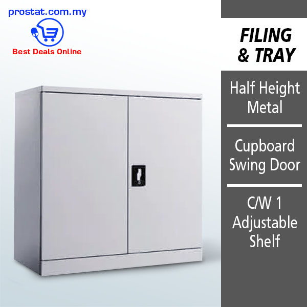 Half Height Metal Cupboard Swing Door with 1 Adjustable Shelf for Corporate Office Storage in Malaysia - Prostat Malaysia Online B2B Office Supplies (Steel Cabinet)