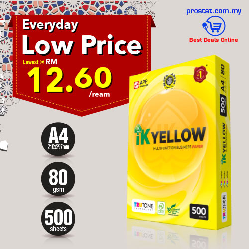 IK Yellow A4 Copier Paper 80gsm (500 Sheets) / Kertas A4 Indah Kiat- Lowest @ RM12.60-RM13.50/Ream – Malaysia Online office supply prostat.com.my