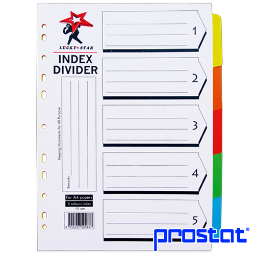 Shop Lucky Star Index Divider 1-5 Online at prostat.com.my to Enjoy Discount Prices & Promotional Sales. Lowest Price One Stop Online Office Stationery Supplier