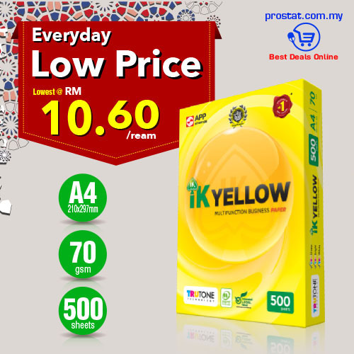 IK YELLOW A4 Copier Paper 70gsm (500 Sheets) / Kertas A4 Indah Kiat - Lowest @ RM10.60-11.50/Ream – Malaysia Online office supply prostat.com.my
