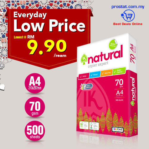 IK Natural A4 Copier Paper 70gsm (500Sheet)-Lowest @RM 9.90. Malaysia Online office supply prostat.com.my