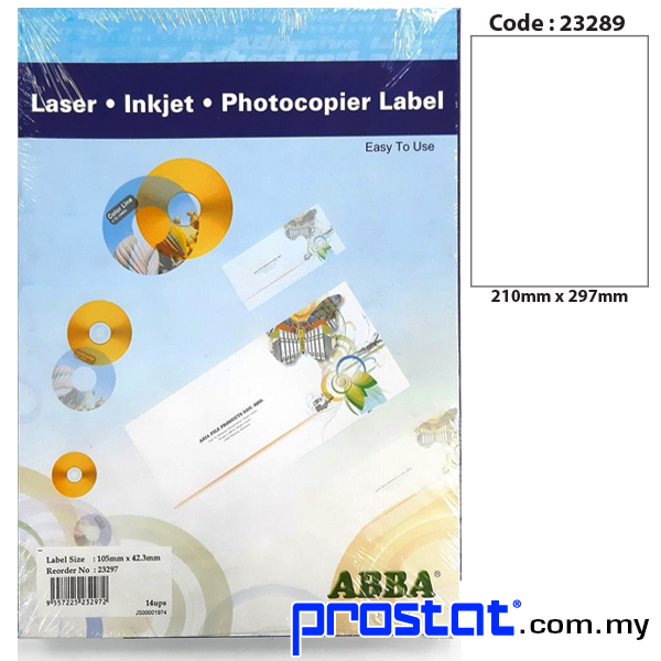 Buy ABBA Self Adhesive Label (210mm x 297mm) Online at prostat.com.my to Enjoy Discount Prices and Super Deals. Kuala Lumpur Best Price Online Office Supply
