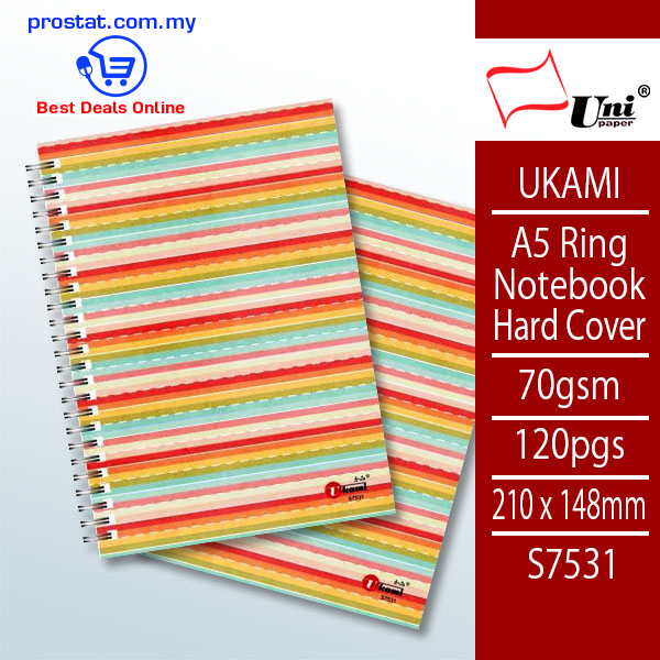UKAMI A5 Ring Notebook Hard Cover 70gsm 120pgs 210mm x 148mm - S7531 – Malaysia Online office supply prostat.com.my