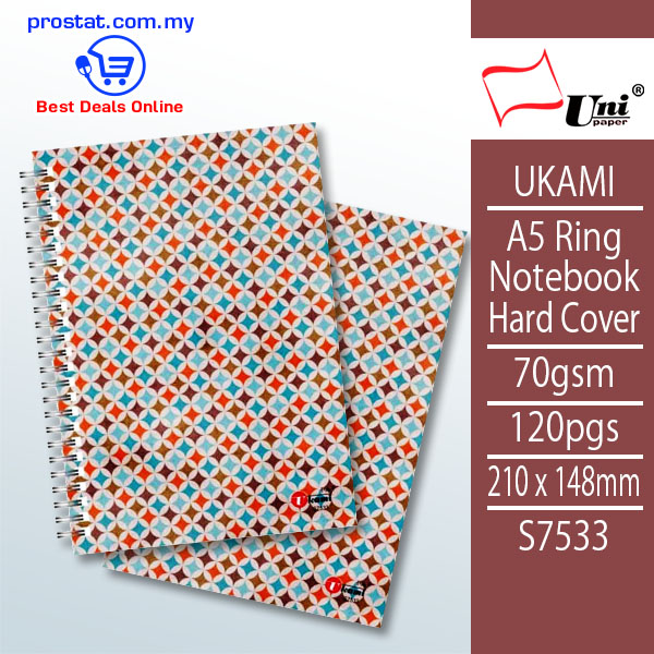 UKAMI A5 Ring Notebook Hard Cover 70gsm 120pgs 210mm x 148mm - S7533 – Malaysia Online office supply prostat.com.my