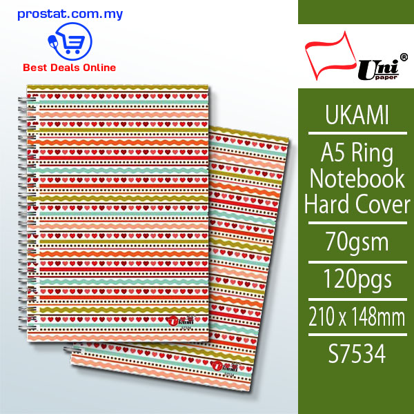 UKAMI A5 Ring Notebook Hard Cover 70gsm 120pgs 210mm x 148mm - S7534 – Malaysia Online office supply prostat.com.my
