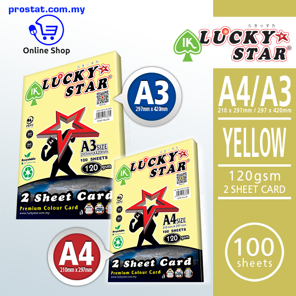 Cheapest Online A4 Lucky Star 2 Sheet Card. We are IK Lucky Star YELLOW A4 paper supplier in Malaysia. We are appointed distributor for IK Lucky Star Yellow.