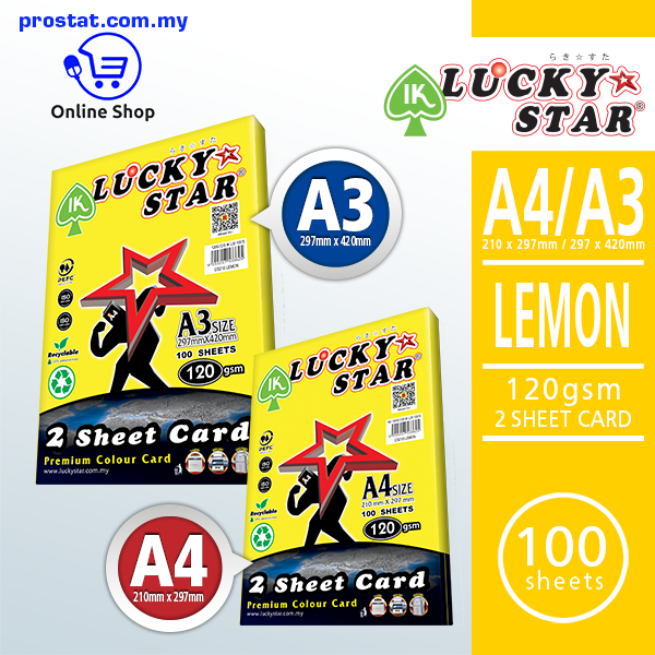 Lowest Price One Stop Online Office Stationery Supplier. Shop Lucky Star 2 Sheet Card 120gsm - Lemon Online at prostat.com.my to Enjoy Discount Prices.