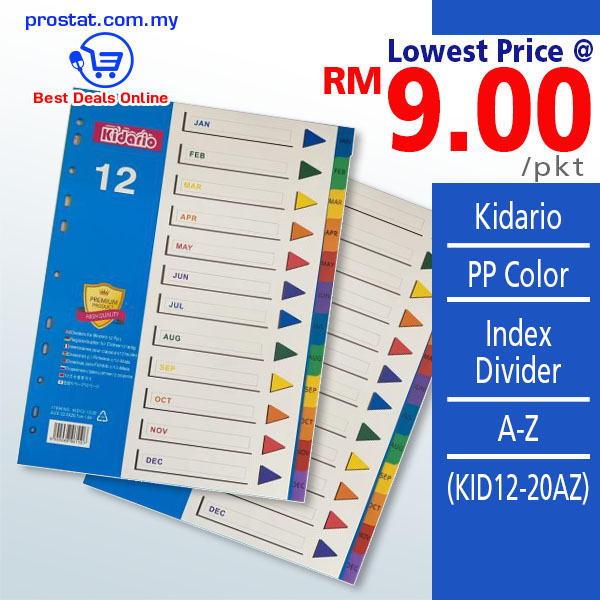 Lowest Price Office Supply Online. Shop Kidario PP Color Index Divider A-Z (KID12-20AZ) Online at prostat.com.my to Enjoy Discount Prices.