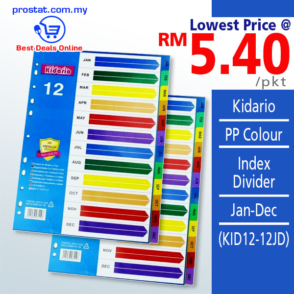 Kidario PP Colour Index Divider Jan-Dec (KID12-12JD) – Malaysia Online office supply prostat.com.my