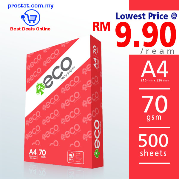 IK Eco A4 Copier Paper 70gsm 500 Sheets white office paper for photocopying, laser printing and inkjet printing in Malaysia - Prostat Malaysia Online B2B Office Supplies (A4 Paper)