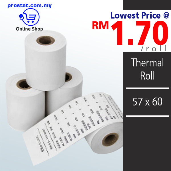 Shop High Quality Thermal Receipt Paper Roll 57mm x 60mm Online at prostat.com.my to Enjoy Discount & Promotion. Available in Selangor & Malaysia‑wide shipping