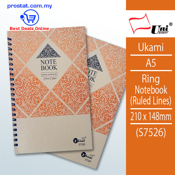 Unipaper Ukami A5 Ring Notebook (Ruled Lines) 210mm x 148mm - (S7526) – Malaysia Online office supply prostat.com.my