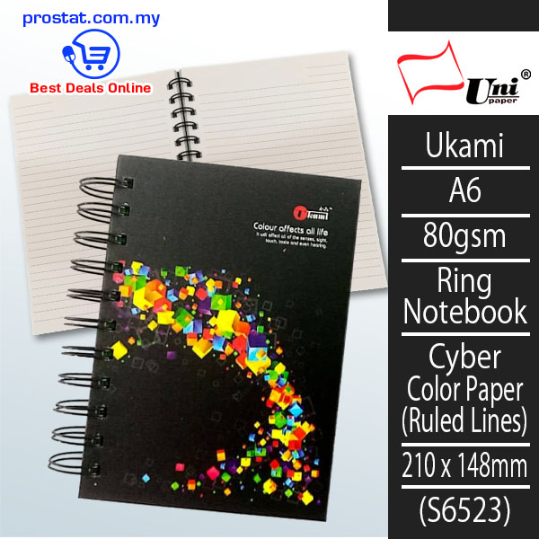 Unipaper Ukami A6 80gsm Ring Notebook Cyber Color Paper (Ruled Lines) 210mm x 148mm - (S6523) – Malaysia Online office supply prostat.com.my