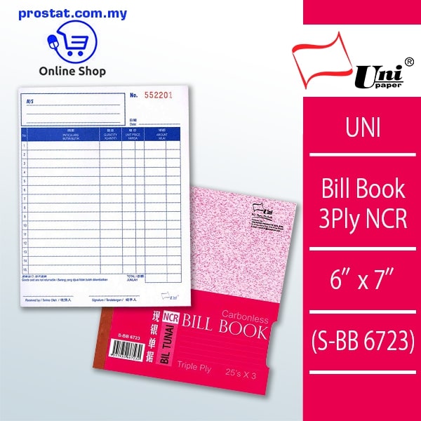 UNI Bill Book 3Ply NCR 6" x 7" (S-BB 6723)