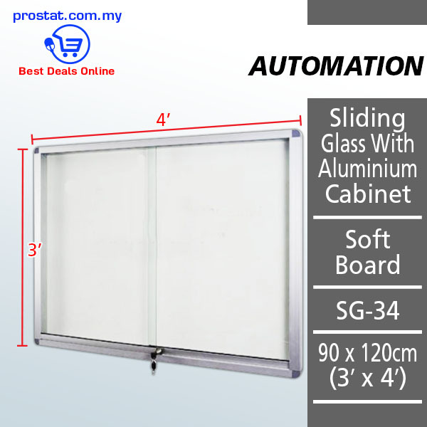 Sliding Glass With Aluminium Cabinet Soft Board SG-34 90 x 120cm (3' x 4')