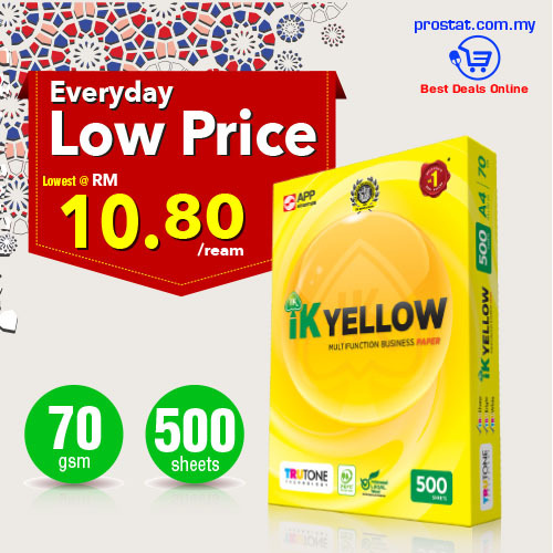 IK YELLOW A4 Copier Paper 70gsm (500 Sheets) / Kertas A4 Indah Kiat - Malaysia Online office supply