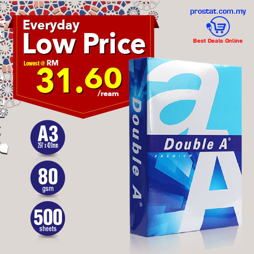 Buy Online Double A A3 Copier Paper at prostat.com.my. We are appointed distributor For Double A Paper in Malaysia. We offer cheapest online A4 Paper Promotion