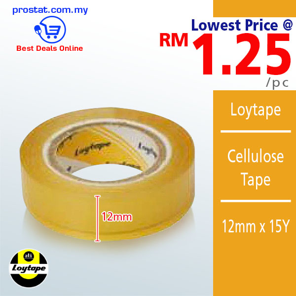 Loytape Cellulose Adhesive Tape 12mm x 15Y / Pita Pelekat Salotape - Lowest @ RM1.25-RM1.60/Roll – Malaysia Online office supply prostat.com.my