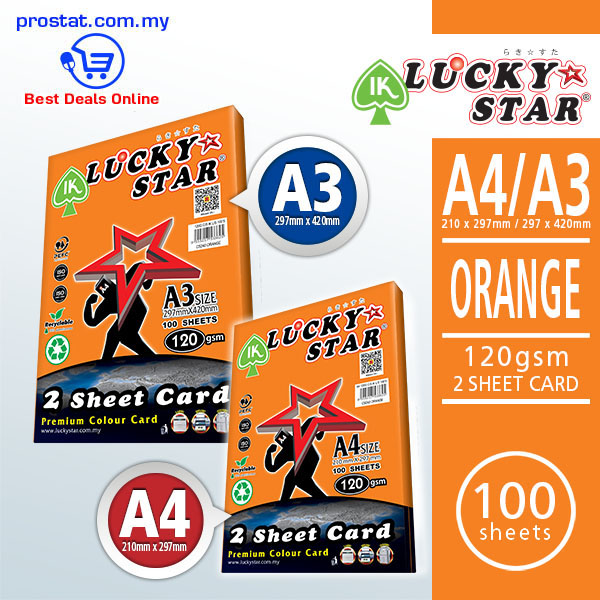Lucky Star Orange Card Paper 120gsm A3 A4 coloured cardstock for office presentations, report covers, printing and creative projects in Malaysia - Prostat Malaysia Online B2B Office Supplies (Color Paper)