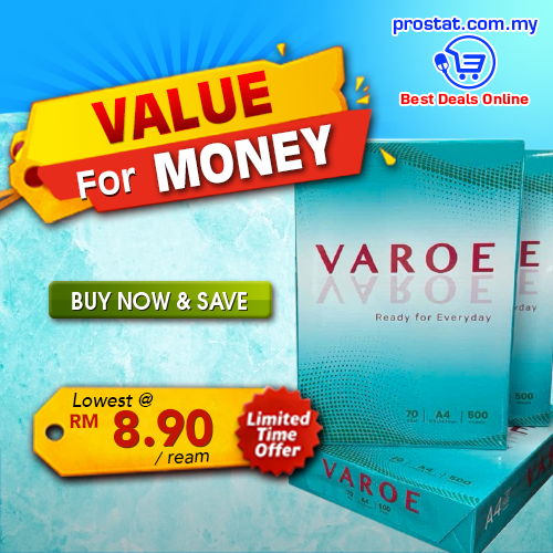 Varoe A4 Copier Paper 70gsm 500 Sheets for office printing, photocopying and document production in Malaysia - Prostat Malaysia Online B2B Office Supplies (A4 Paper)