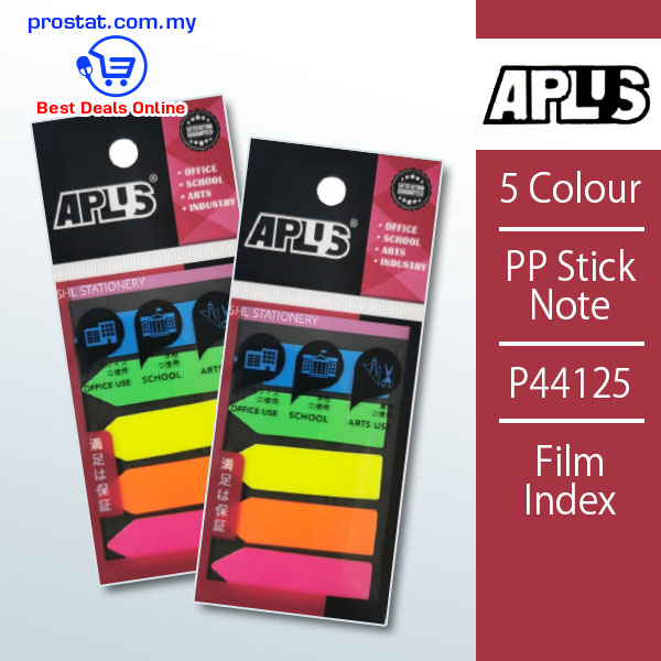 APLUS 5 Colour PP Stick Note P44125 12.5mm x 44mm Film Index - Prostat Malaysia Online B2B Office Supplies (Sticky Note)
