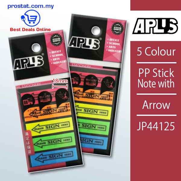 APLUS 5 Colour Arrow PP Stick Note JP44125 - Prostat Malaysia Online B2B Office Supplies (Sticky Note)