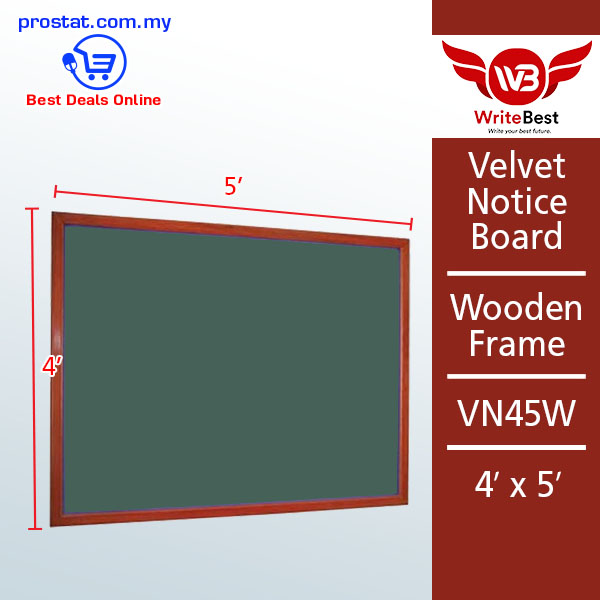 WriteBest Velvet Notice Board Wooden Frame VN45W 4 feet x 5 feet office bulletin board for workplace communication in Malaysia - Prostat Malaysia Online B2B Office Supplies (Velvet Board - Wooden Frame)